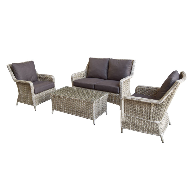 Hokku Designs 4-Sitzer Lounge-Set Mary aus Polyrattan mit Polster